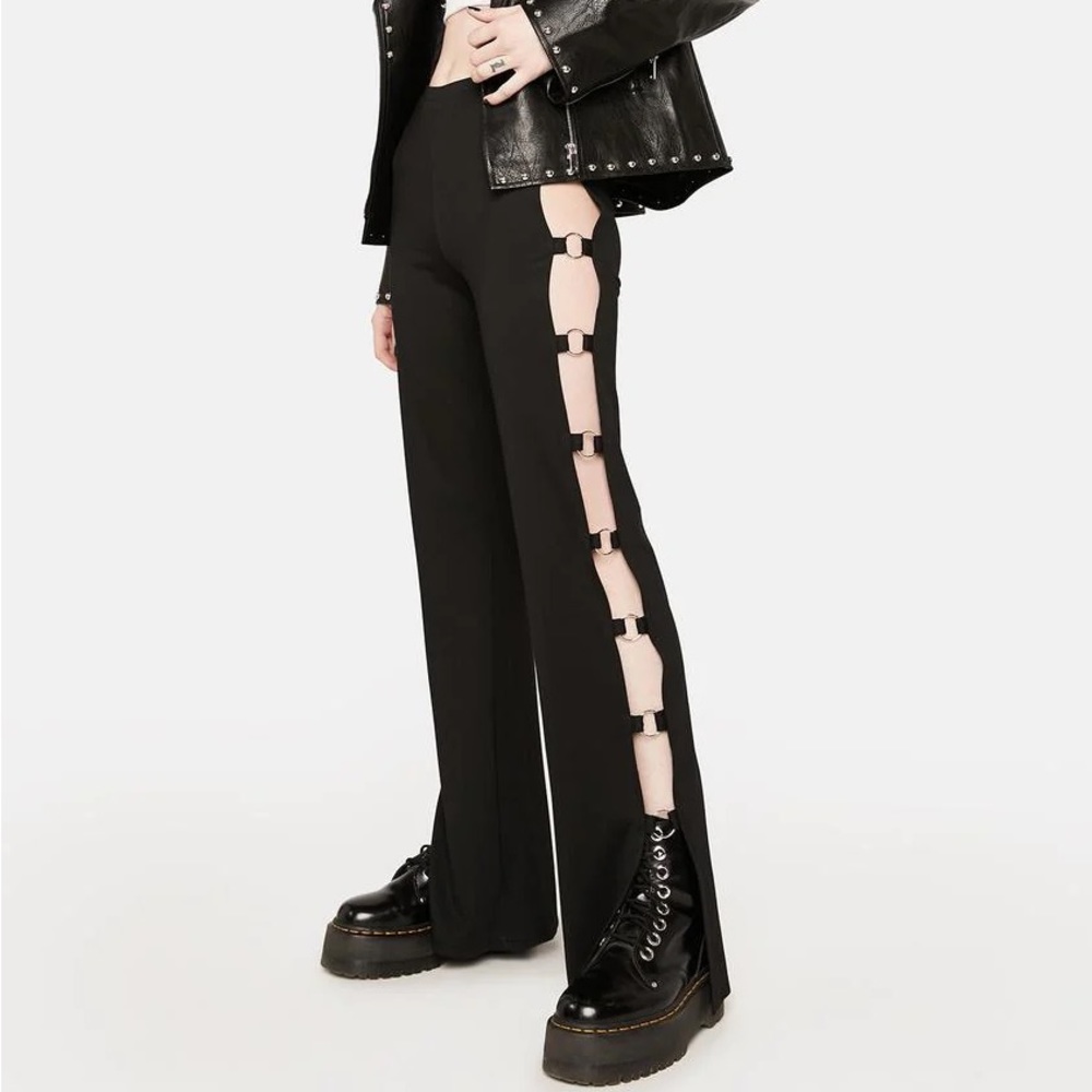 Edikted Open Ring Flared Pants - Black - Picture 3 of 4